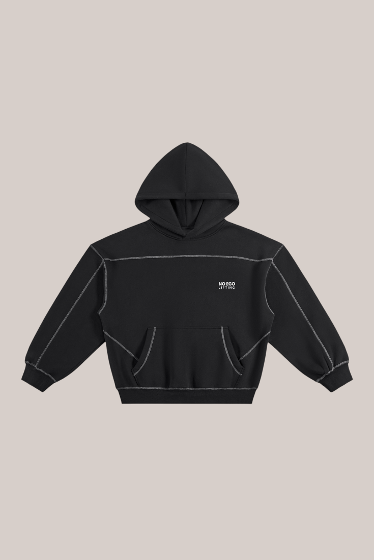 Contrast-Stitched Boxy Fleece Hoodie