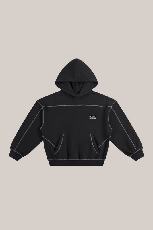 Contrast-Stitched Boxy Fleece Hoodie