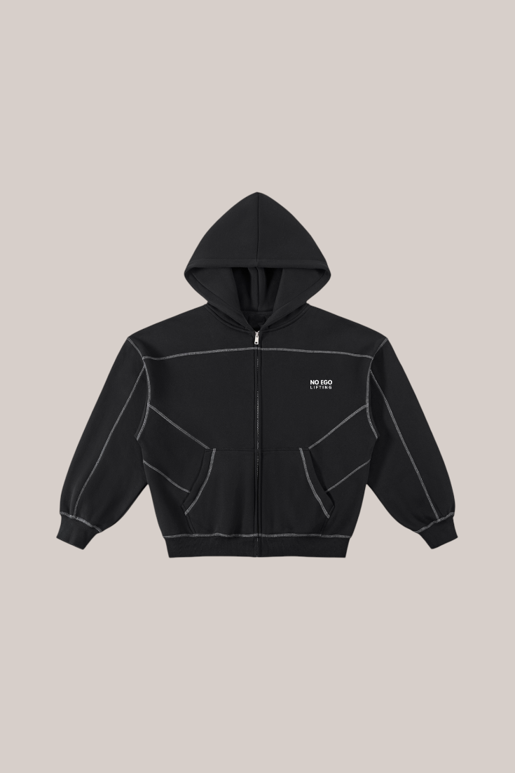 Contrast-Stitched Boxy Fleece Zip Hoodie