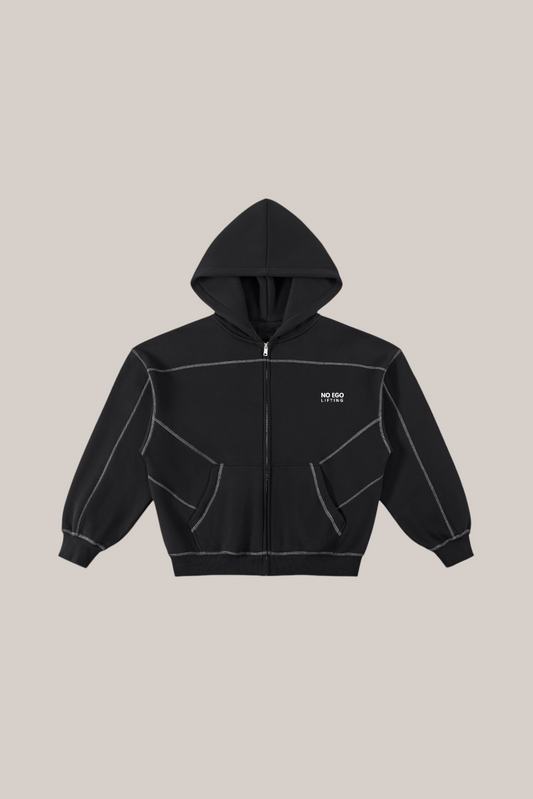 Contrast-Stitched Boxy Fleece Zip Hoodie