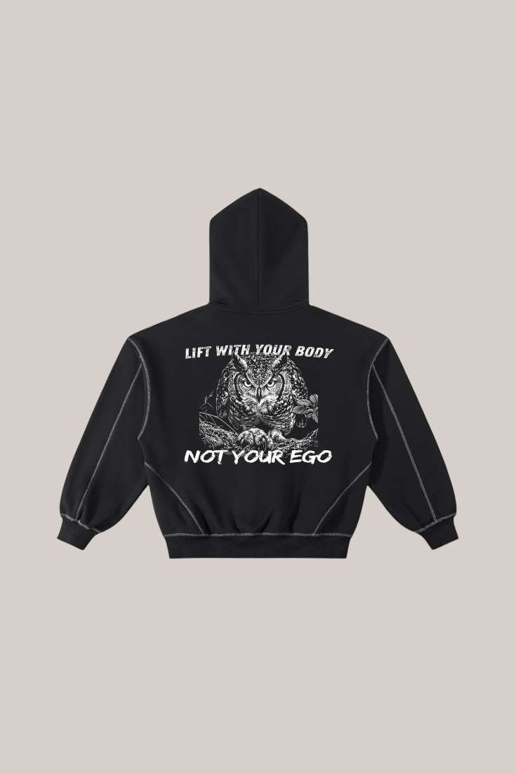 Contrast-Stitched Boxy Fleece Zip Hoodie