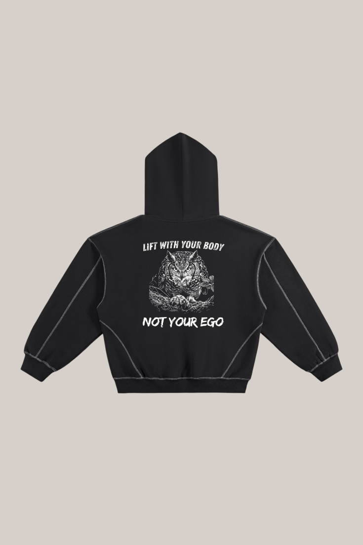 Contrast-Stitched Boxy Fleece Hoodie